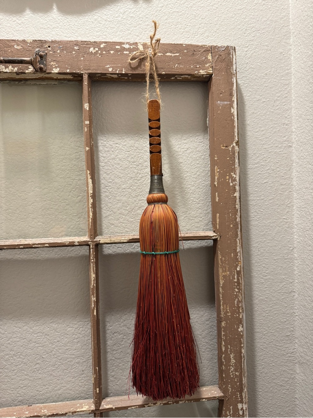 Vintage Hanging Hand Broom with wood handle
